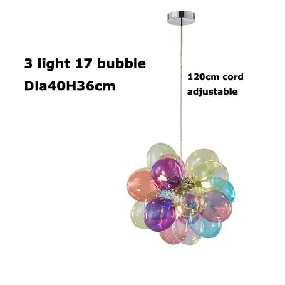 suspension lumineuse moderne transparente boules colorées violet bleu vert orange rose blanc
