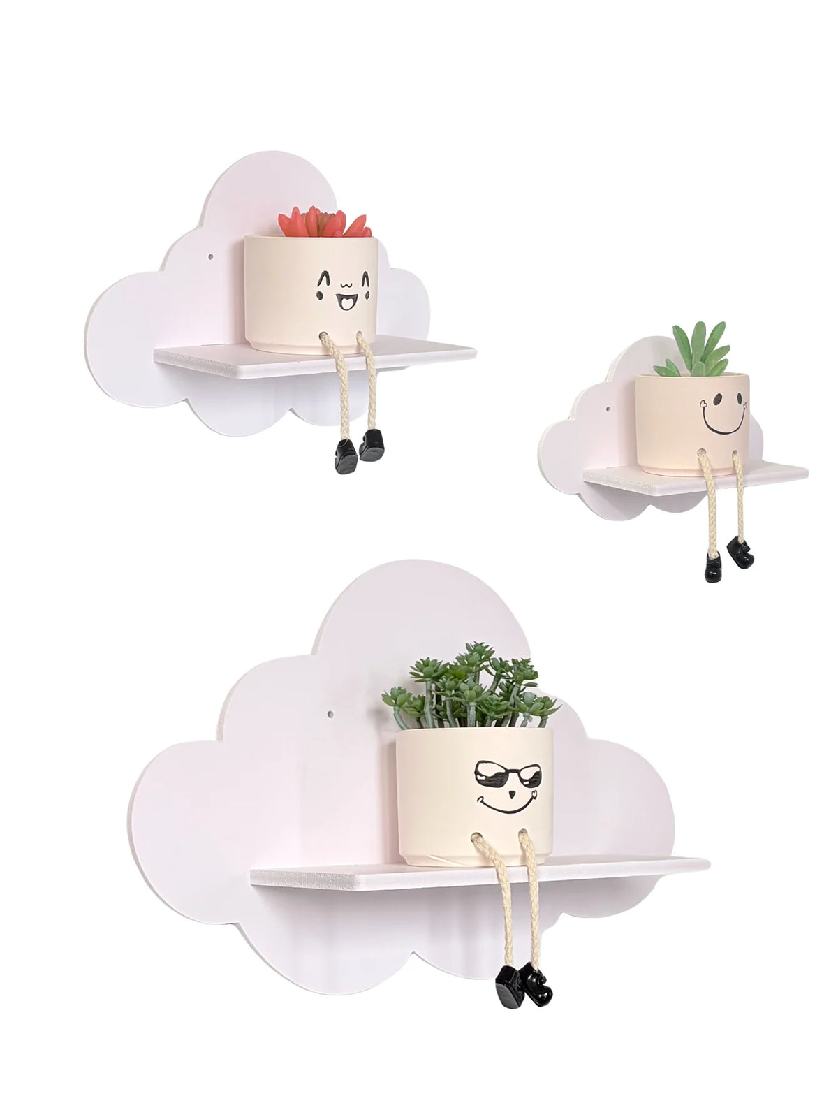 étagère murale nuage blanche détails colorés moderne plante artificielle pot plante