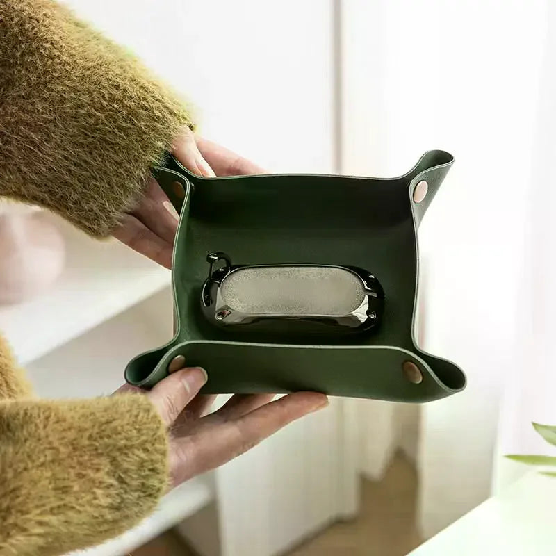 plateau rangement pliable simili cuir couleurs vert rouge beige bleu moderne minimaliste