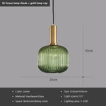 suspension lumineuse moderne or vert ampoule e27 rayures horizontales opacité 20cm 30cm