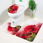 ensemble tapis bain salle bain rouge fleurs roses motif moderne coton doux décoratif