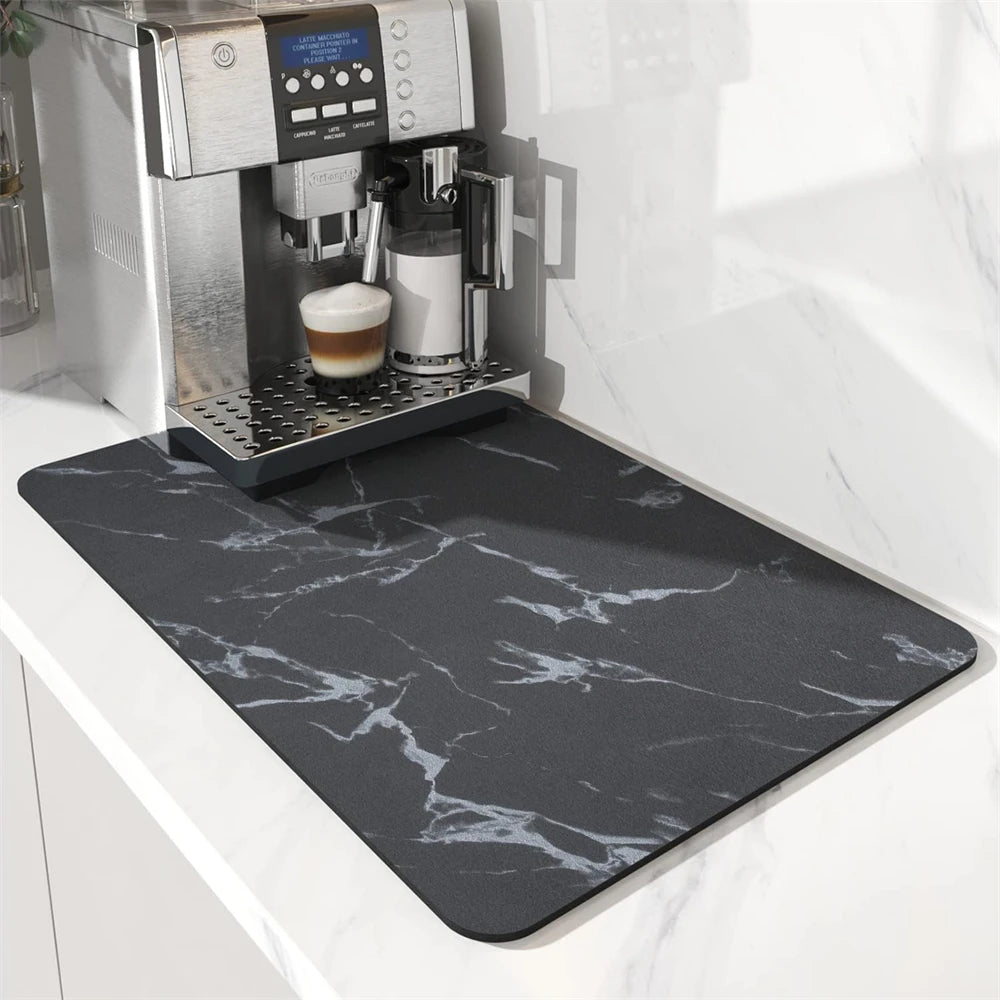 tapis cuisine absorbant motif marbre noir doré séchage vaisselle salle bain