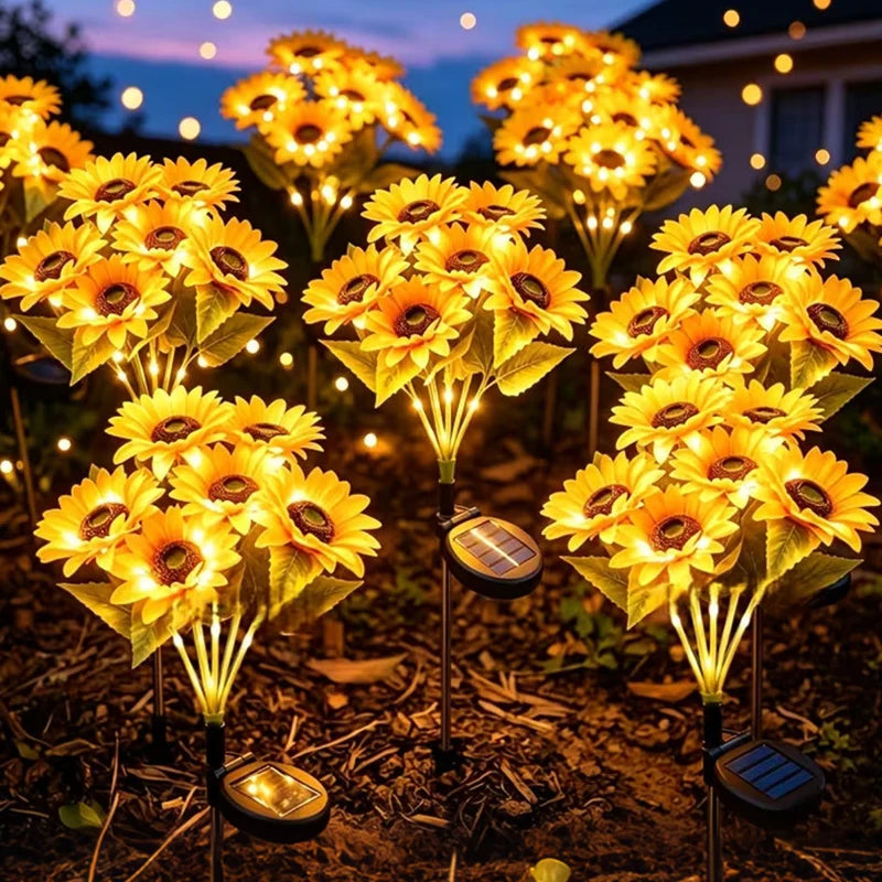 lumière solaire led tournesol bouquet jaune feuilles modernes extérieures