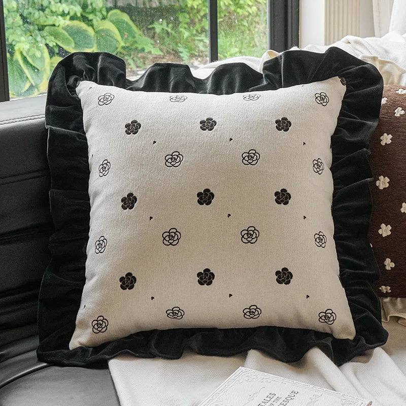 housse coussin vintage fleur beige noir marron français adhésif décoration intérieure voiture