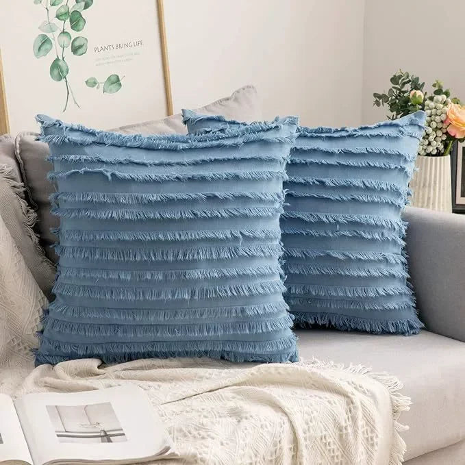 housses coussins boho chic beige franges opacité jacquard respectueux environnement non toxique moderne canapé