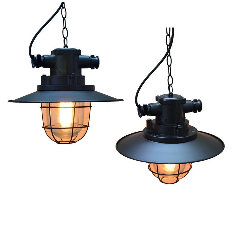 lampe suspendue industrielle noir grille métallique salon chambre bar étanche rétro