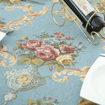 nappe table rectangulaire jacquard motif floral pompons élégante salon cuisine
