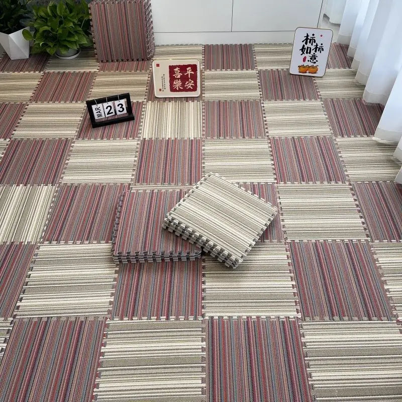 tapis sol modulable multicolore rayures modernes clips fixations extérieur salon chambre
