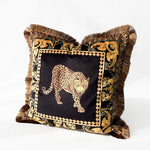 housse coussin carré léopard doré franges velours coton polyester décoration sofa chambre voiture
