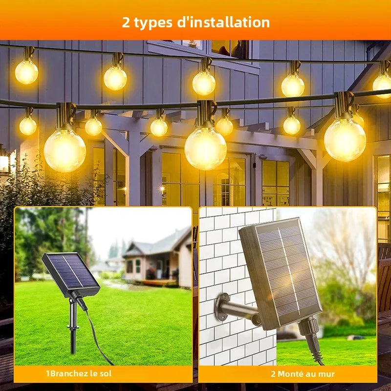 guirlande lumineuse led 15m 15 boules blanc chaud moderne clips solaire usb modes réglables