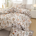 housse couette motif floral moderne pièces blanc cassé orange marron vert douce machine laver