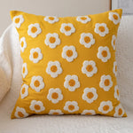 housse coussin brodée fleur marguerite polyester coton blanc jaune décorative salon voiture 30x50cm zip