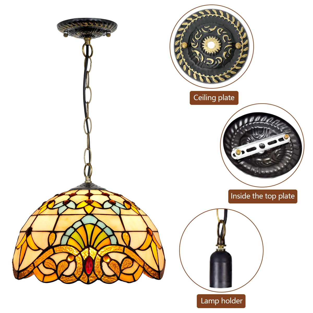 Lampe suspendue Art Nouveau verre coloré floral chambre cuisine restaurant