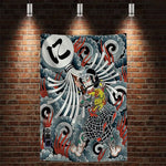 toile d'art japonais illustration floral animaux géométrique bleu noir blanc rouge vert or argent
