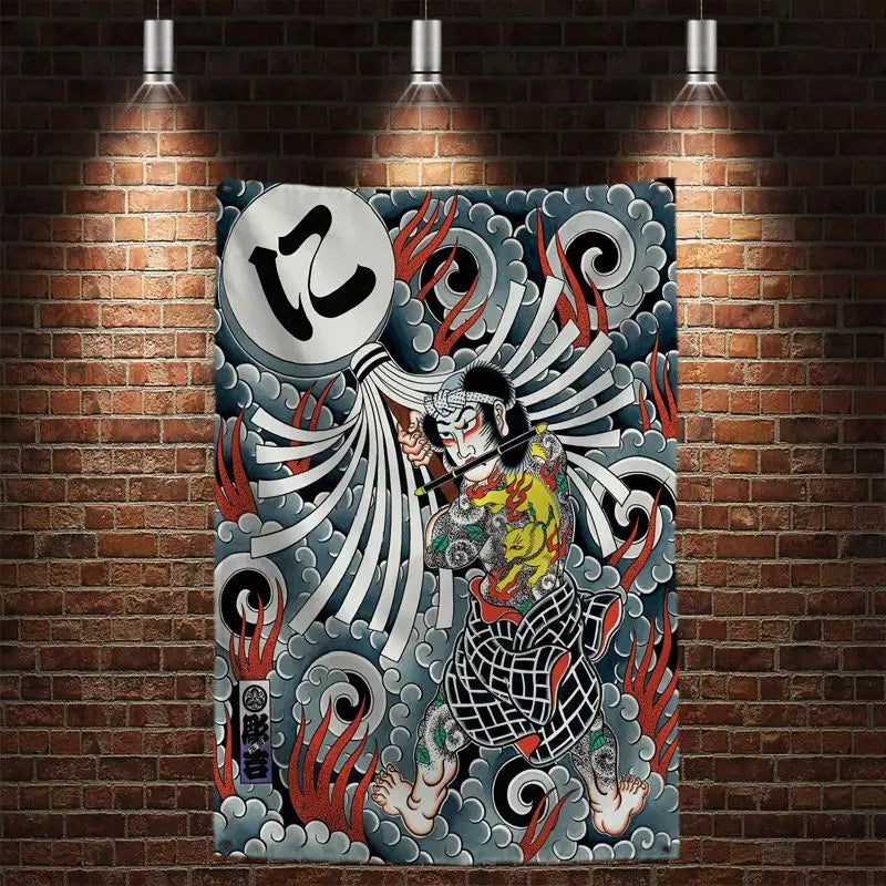 toile d'art japonais illustration floral animaux géométrique bleu noir blanc rouge vert or argent