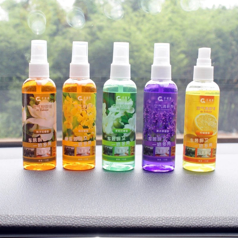 spray parfum fleurs imprimées bouteille transparente moderne orange jaune vert bleu violet lavender jasmine