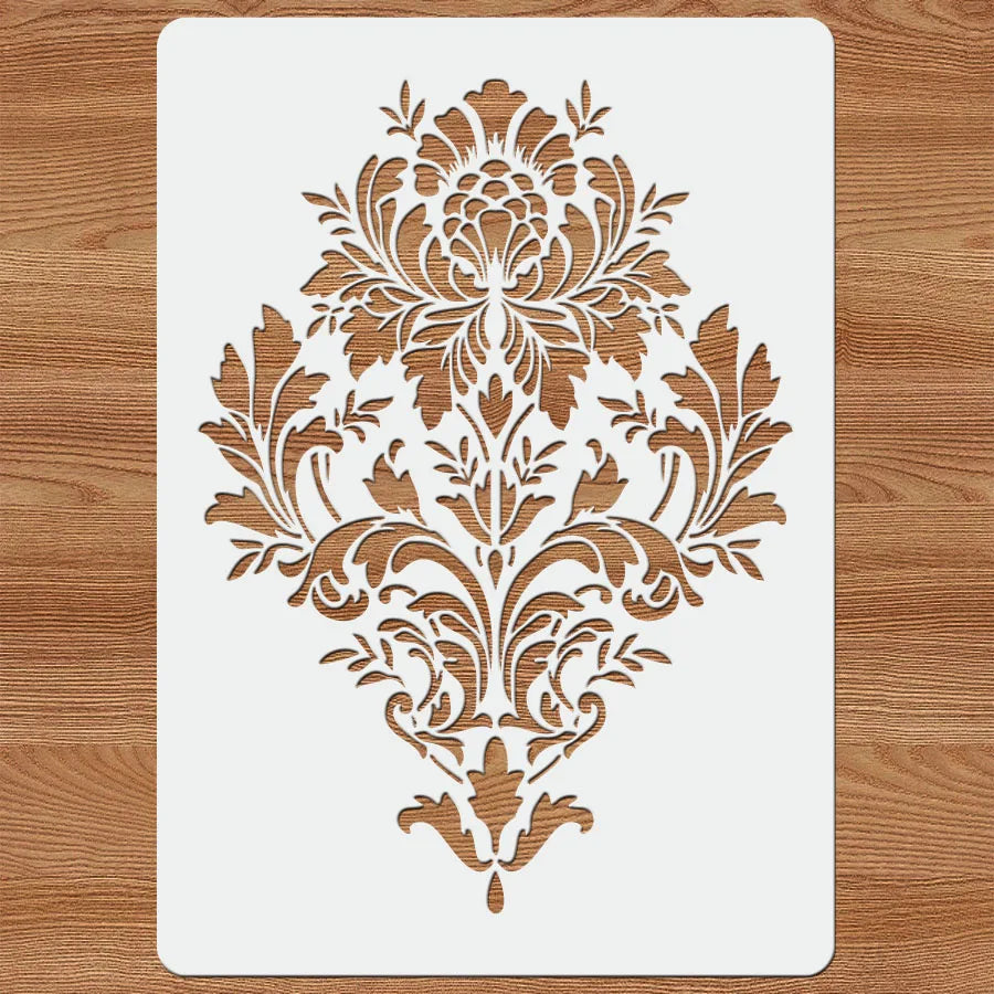 Stencil floral classique baroque marron clair peinture murale opacité 29.7cm 21cm