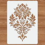 Stencil floral classique baroque marron clair peinture murale opacité 29.7cm 21cm