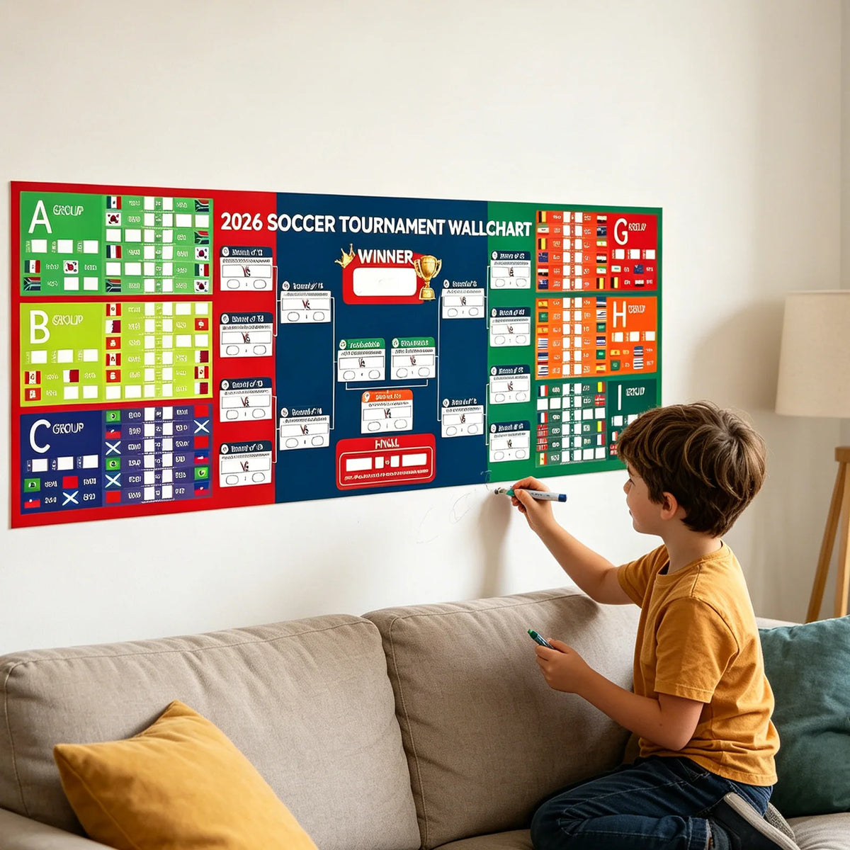 tableau bord football résultats graphique marqueurs autocollants drapeaux rouge bleu vert blanc