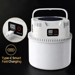 lanterne solaire portable camping led rechargeable fixation poignée écran digital prise type