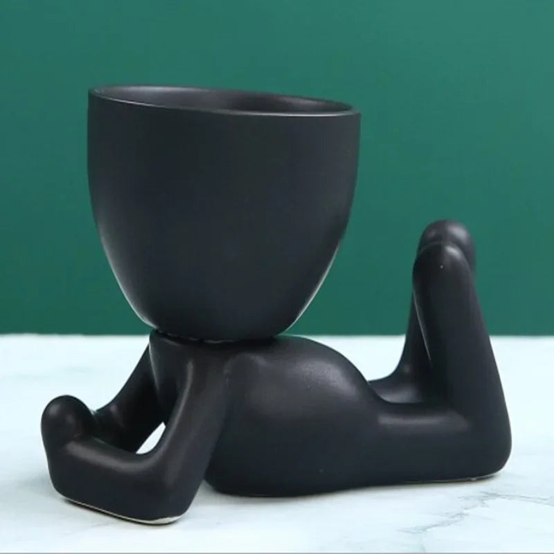 cache pot céramique contemporain noir pots fleurs succulentes drainage maison