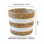 panier bohème cylindrique texture fibreuse strié beige blanc intérieur transparent plantes fleurs