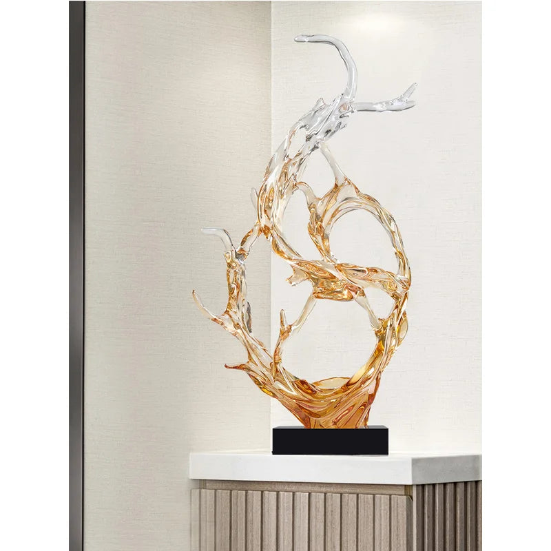 sculpture moderne vague océan transparent bleu clair abstraite décoration intérieure maison salon