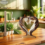 ornement décoration table chevaux forme cœur sculpture métal beige marron artistique moderne