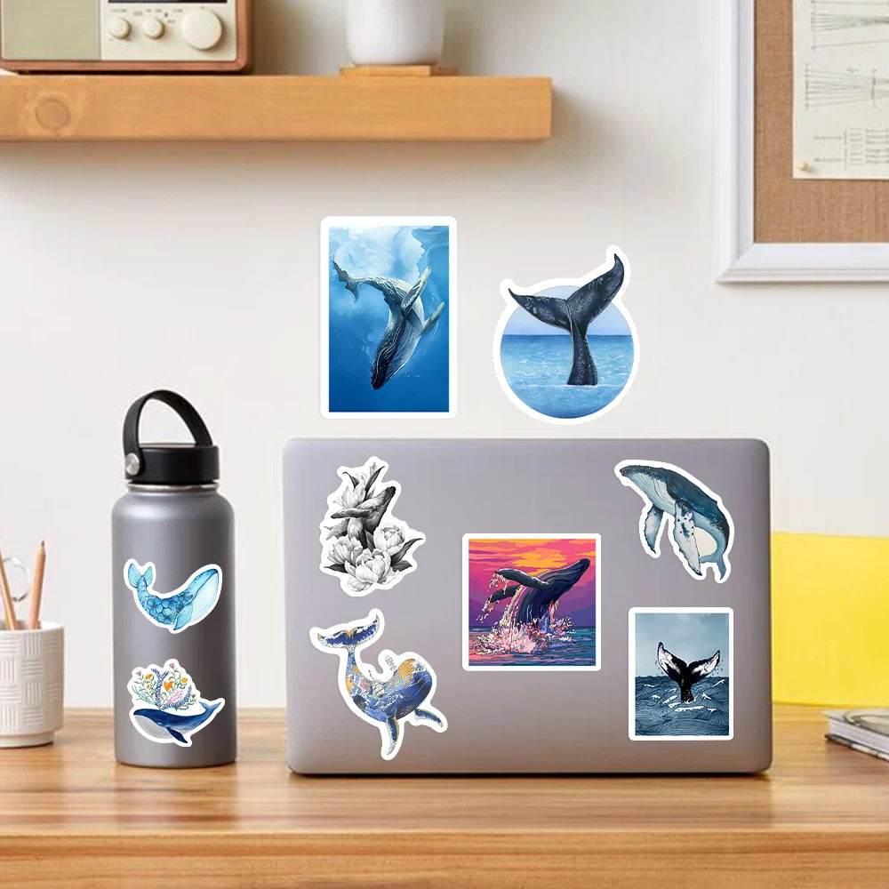sticker baleine océan abstrait moderne waterproof bleu blanc noir rose vert jaune adultes adolescents