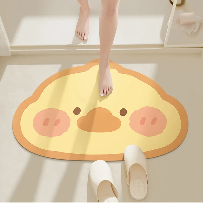 tapis sol antidérapant dessin animé mignon visages porcs blanc rose