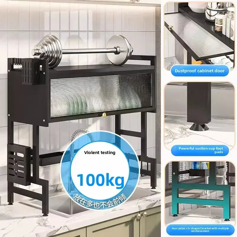 support cuisine acier noir moderne rangement vaisselle couteaux serviettes verres tampons plats découpe