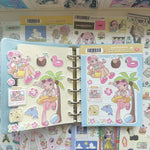 sticker kawaii personnages animés fille piscine guitare autocollants décoratifs carnet journal intime scrapbook