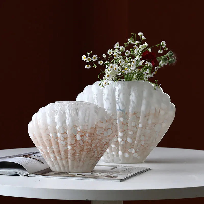 vase decoratif coquillage blanc rose table maison fleurs nature