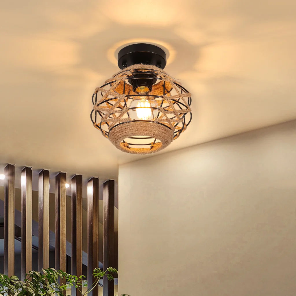 lampe moderne tissu tressé marron clair ampoule led cuisine salon
