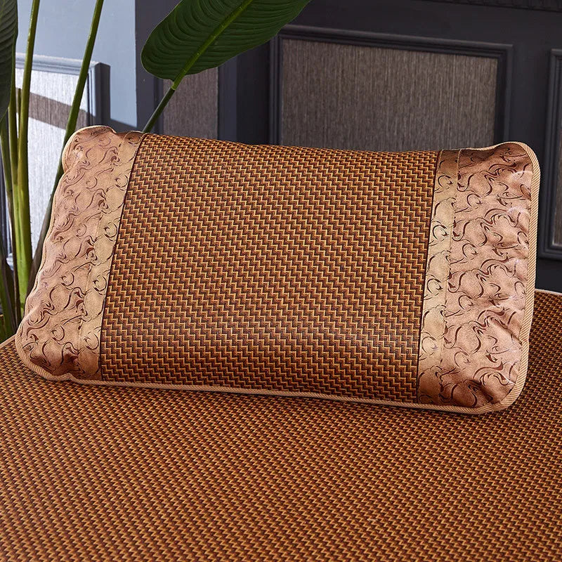 coussin rotin bambou marron clair motif géométrique couverture corporelle massage therapy polyester coton usage