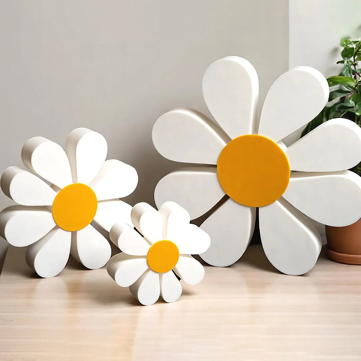 décoration murale bois marguerite vintage fleurs décoratives blanc jaune rustic champêtre