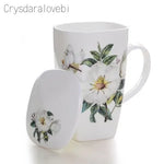 tasses thé céramique fleurs classiques poignées couvercle blanc rose vert