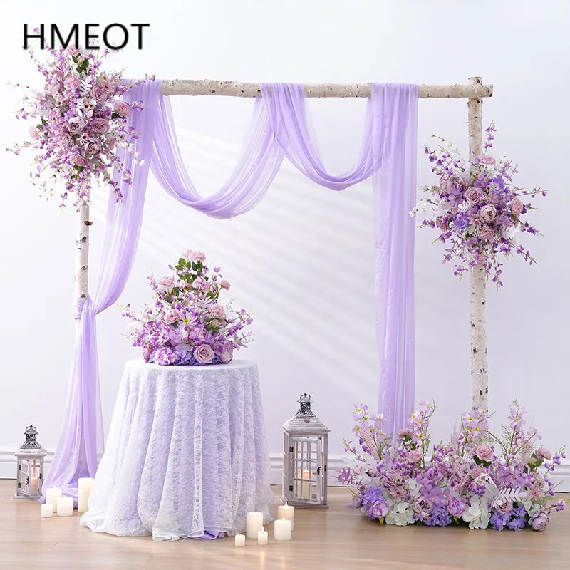 arche mariage bois tissu translucide fleurs artificielles bouquet romantique blanc violetclair événement décoration nhà