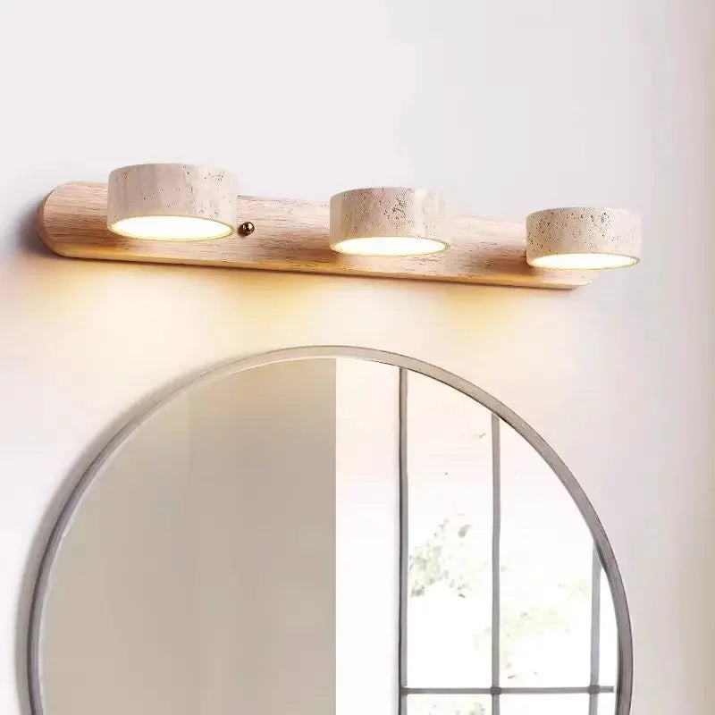 lampe murale moderne bois naturel tissu gris clair texture bois vis LED 9W warm