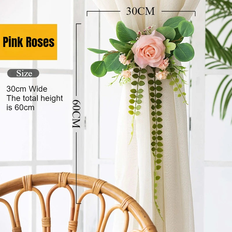 rideaux polonais sangles fleurs réalistes deco champêtre eucalyptus tournesols roses pivoines semi transparents 30x60cm