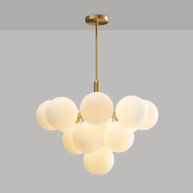 lampe suspendue boules transparentes moderne blanc doré câble annneau centralflux lumineux 60 249 tension