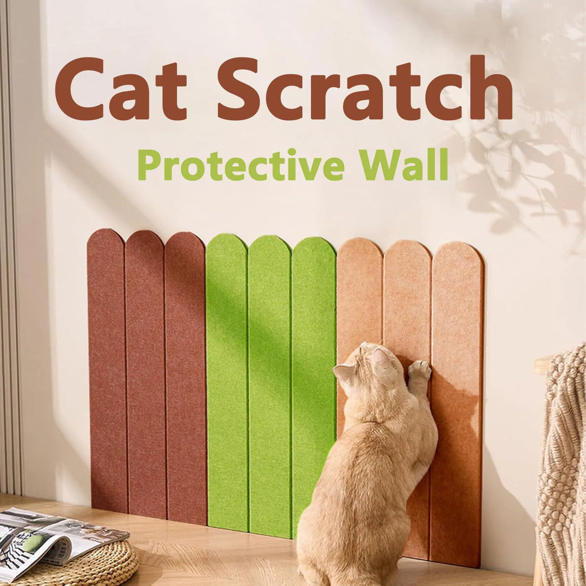 protecteur mur chat vert marron clair beige adhésif texture douce moderne pièces 12 24