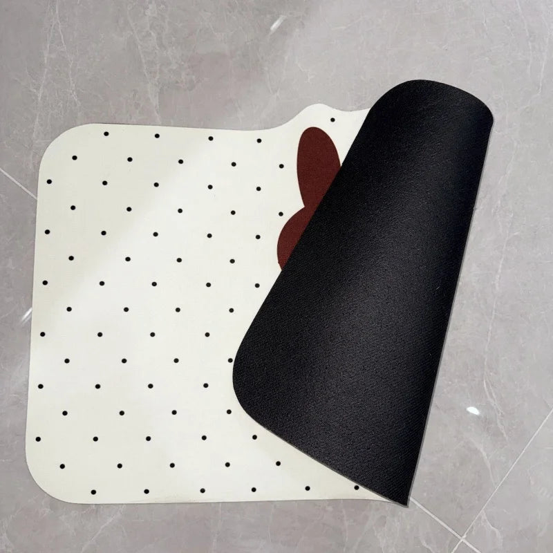 tapis sol absorbant rapide anti dérapant salle bain blanc noir points noirs visage lapin