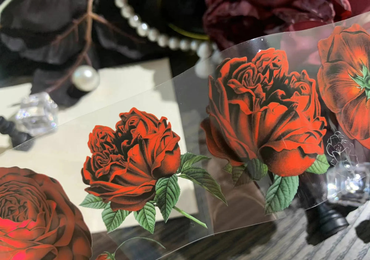 autocollants muraux fleurs roses feuilles rouge blanc adhésifs décoratifs réaliste opaque chambre