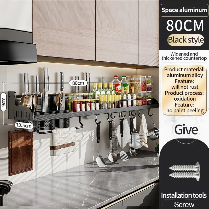 étagère cuisine multifonctionnelle argentée adhésive moderne couteaux cuillères bouteilles serviettes