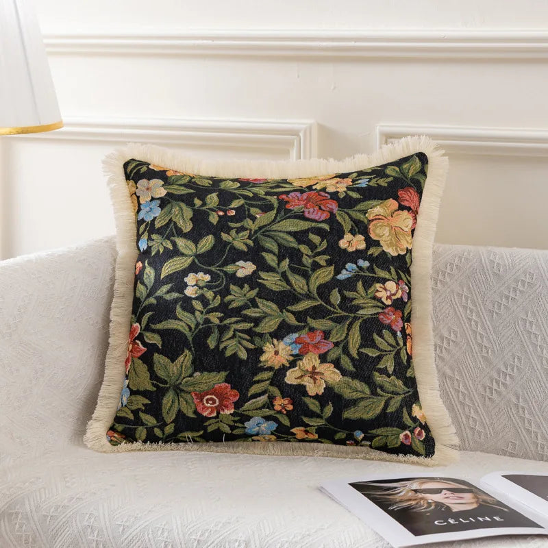 taies d'oreiller jacquard vintage motif floral multicolore coton polyester adhésif lit maison