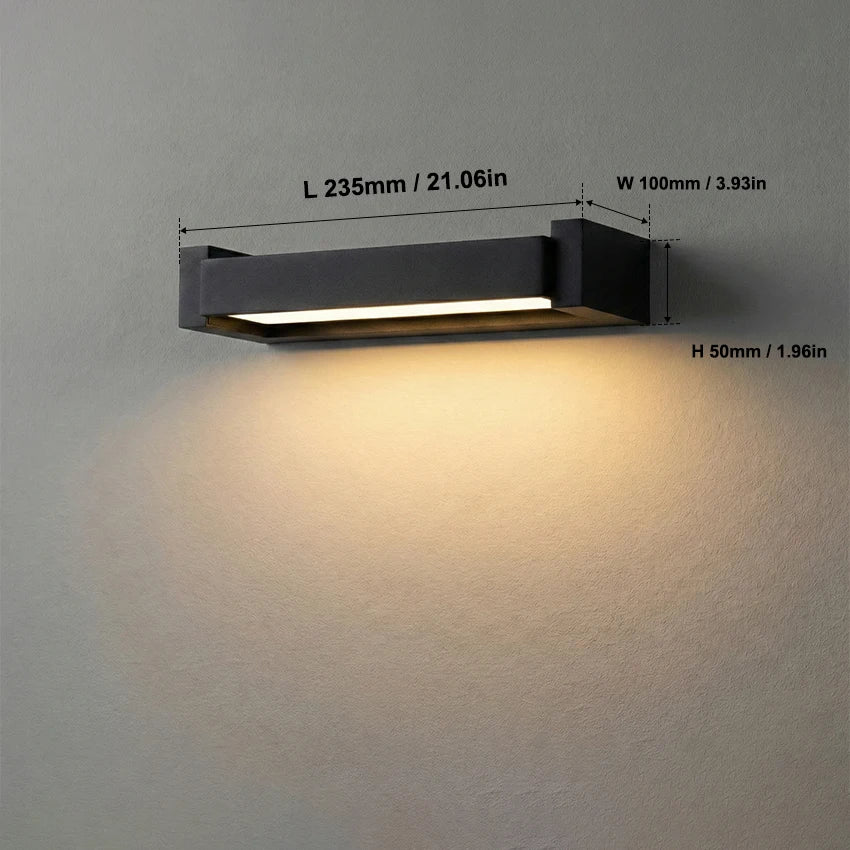 lampe murale led moderne ip65 350 rotatable noir verre trempé 235mm 335mm