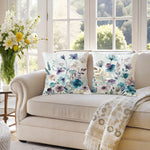 housse coussin polyester motif floral bleu violet rose moderne blanc