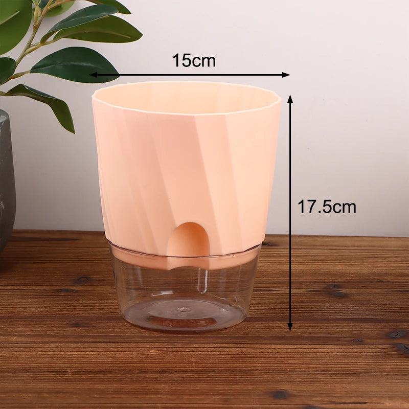 pots plantes transparents moderne minimaliste blanc rose gris rayures diagonales matériau plastique absorption d'eau