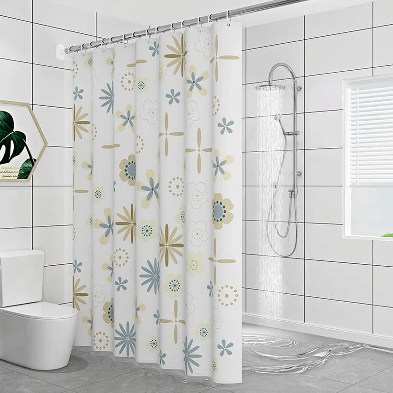 rideau douche fleuré moderne imperméable blanc lavable machine anneaux suspension